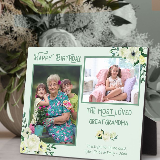 Most Loved Great Grandma - Ivory Floral 2 Photo Plaque (Creator Uploaded)
