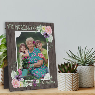 Most Loved Great Grandma Rustic Wood and Floral Plaque
