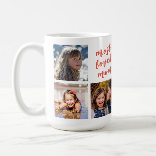 Most Loved Mom in Modern Pink Script 6 Photo Mug