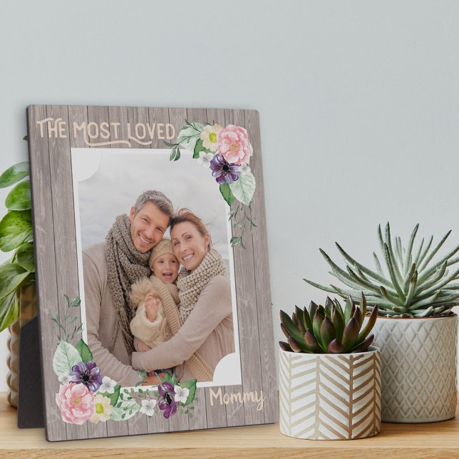 Most Loved Mommy - Rustic Watercolor Floral Photo Plaque (Creator Uploaded)