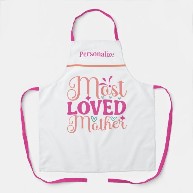 Most Loved Mother Gift for Mom Kitchen Apron (Front)