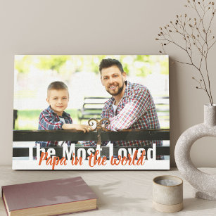Most Loved Papa in the World Photo Wrapped Canvas Print