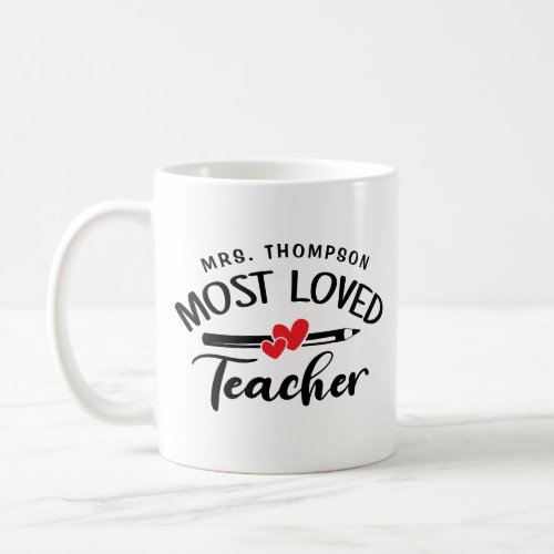 Most Loved Teacher Personalized Name School Coffee Mug