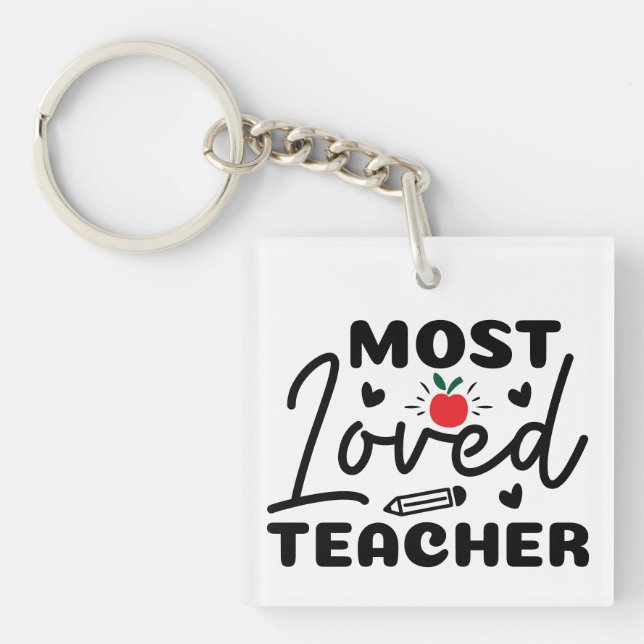 Most Loved Teacher Wordart Keychain (Front)