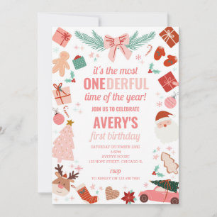 Most Onedeful Time Christmas Girl 1st Birthday Invitation