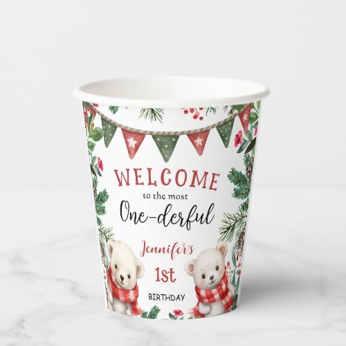 Most ONEderful  Bear Christmas 1st Birthday Paper Cups