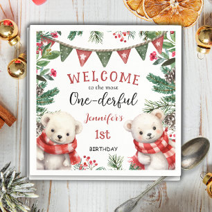 Most ONEderful   Bears Christmas 1st Birthday Napkins