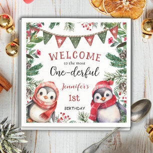 Most ONEderful Penguin Christmas 1st Birthday Napkins