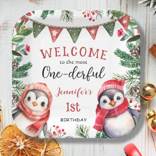 Most ONEderful Penguin Christmas 1st Birthday Paper Plates