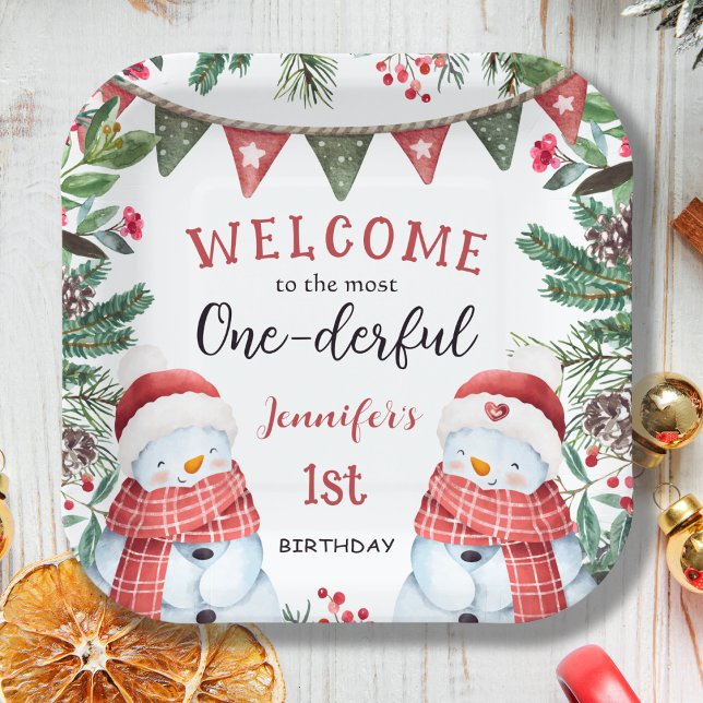 Most ONEderful | Snowman Christmas 1st Birthday Paper Plates (Creator Uploaded)