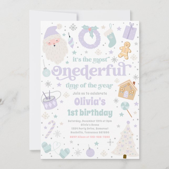 Most Onederful Time Christmas 1st Birthday Party Invitation (Front)