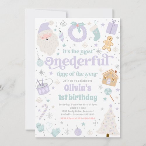 Most Onederful Time Christmas 1st Birthday Party Invitation