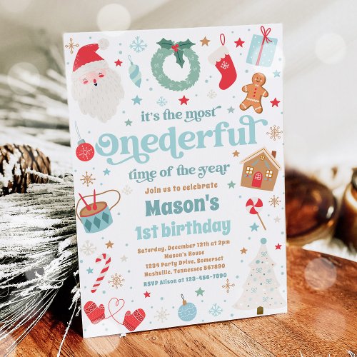 Most Onederful Time Christmas 1st Birthday Party Invitation