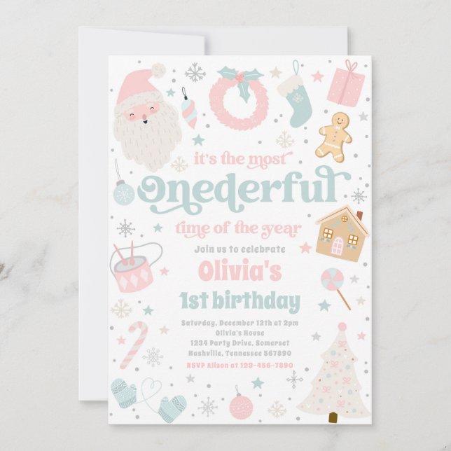 Most Onederful Time Christmas 1st Birthday Party Invitation (Front)