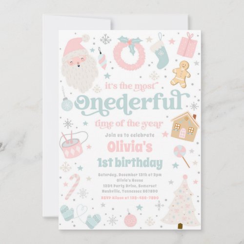 Most Onederful Time Christmas 1st Birthday Party Invitation