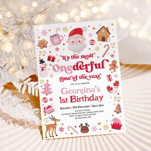 Most ONEderful Time Christmas Girl 1st Birthday Invitation