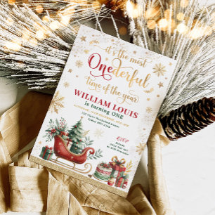 Most ONEderful Time Christmas Sleigh 1st  Birthday Invitation