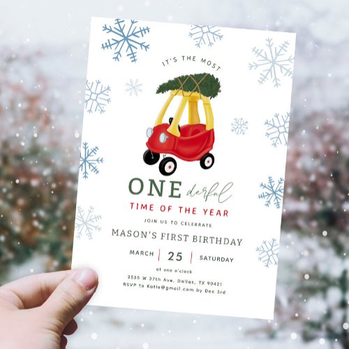 Most ONEderful Time Of The Year Car 1st Birthday  Invitation