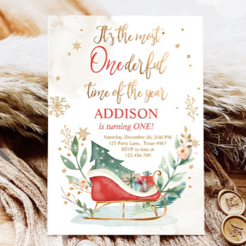 Most Onederful Time Winter Sleigh First Birthday Invitation by Anietillustration at Zazzle
