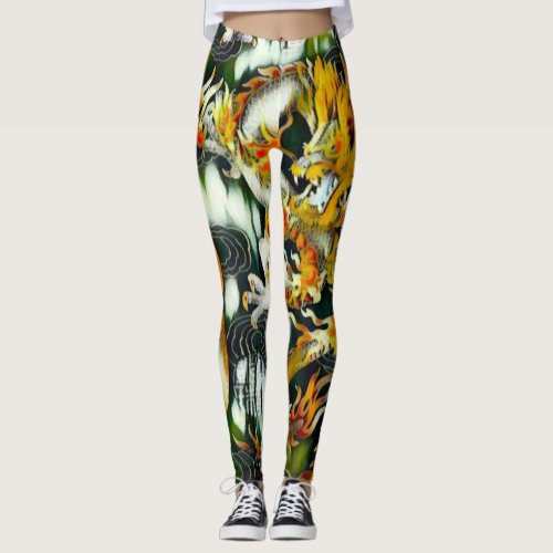 Most Popular Chinese Emperor Dragon Abstract Paint Leggings