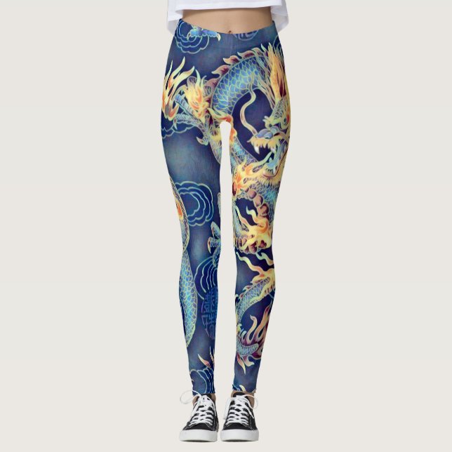 Most Popular Chinese Emperor Dragon Chrome Art Leggings (Front)
