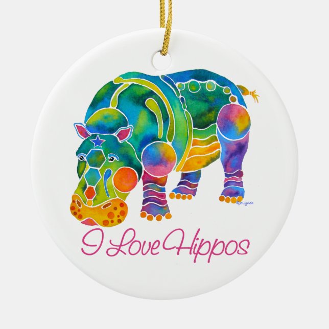 Most Popular I Love HIPPOS Ceramic Ornament (Front)