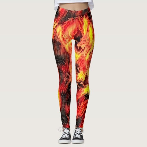 Most Popular Legendary Chinese Fire Dragon Fantasy Leggings