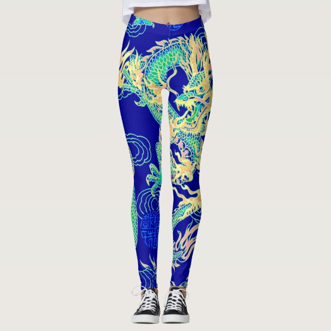 Most Popular Neon Chinese Emperor Dragon Fantasy Leggings (Front)