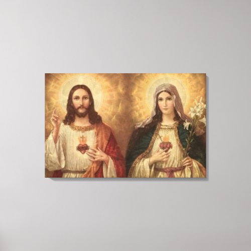 Most sacred heart of holy Jesus and holy Mary Canvas Print