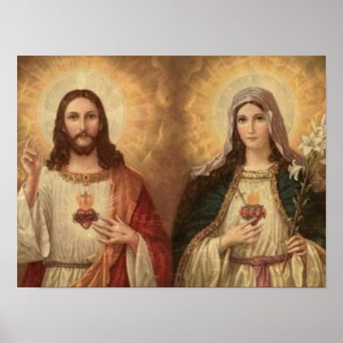 Most sacred heart of holy Jesus and holy Mary Poster