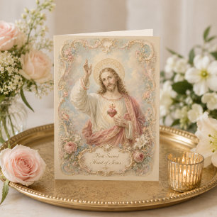 Most Sacred Heart of Jesus Rococo Floral Blessing Card
