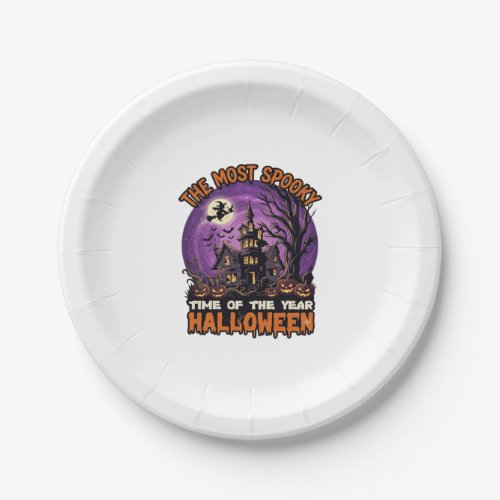 Most Spooky Halloween Haunted House Witch Pumpkins Paper Plates