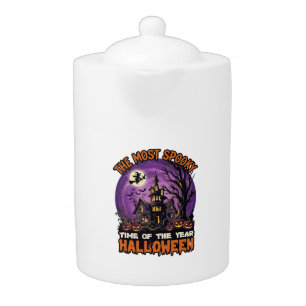 Most Spooky Halloween Haunted House Witch Pumpkins Teapot