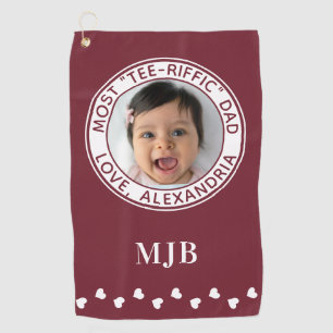 Most Tee-Riffic DAD Cute Custom Photo Golfer Red Golf Towel