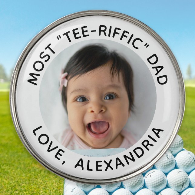 Most Tee-Riffic Dad Modern Custom Photo Golfer  Golf Ball Marker (Creator Uploaded)