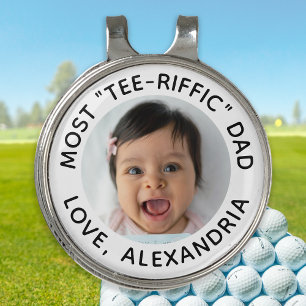 Most Tee-Riffic Dad Modern Custom Photo Golfer Golf Hat Clip