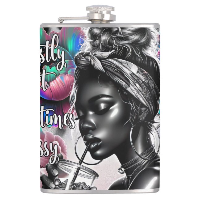 Most time sweet sassy melanin girl boss funny flask (Front)
