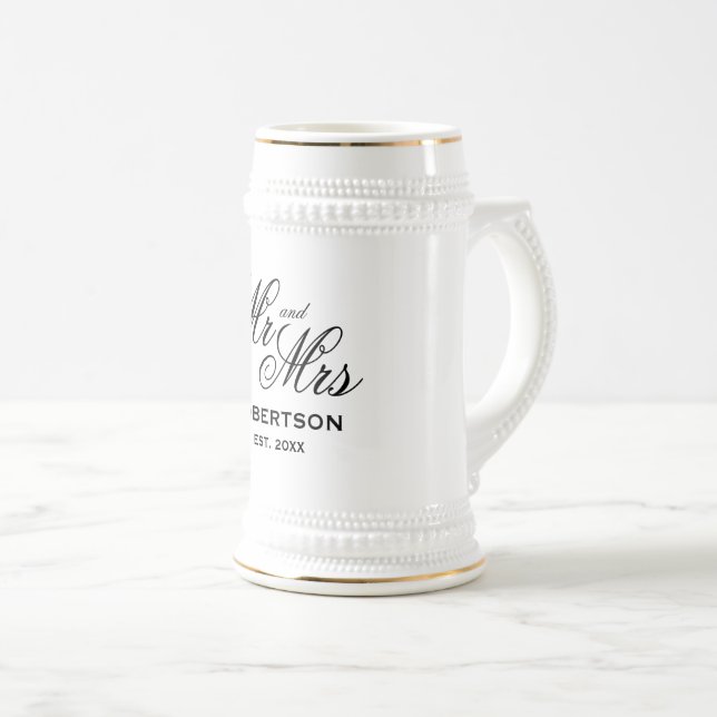 Most trendy Mr and Mrs custom wedding beer steins (Front Right)