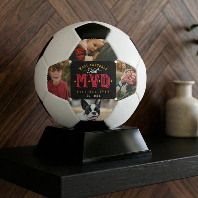 Most Valuable Dad MVD Father's Day Photo Collage Soccer Ball (Most Valuable Dad MVD Father's Day Photo Collage Soccer Ball)