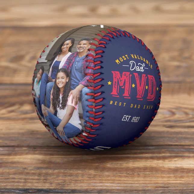Most Valuable Dad | MVP Custom Two Photo Monogram Baseball (Creator Uploaded)
