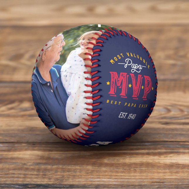Most Valuable Papa MVP Custom Two Photo Monogram Baseball (Creator Uploaded)