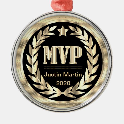 Most Valuable Player Gold and Black Medal Award Metal Ornament