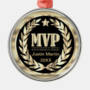 Most Valuable Player Gold and Black Medal Award Metal Ornament
