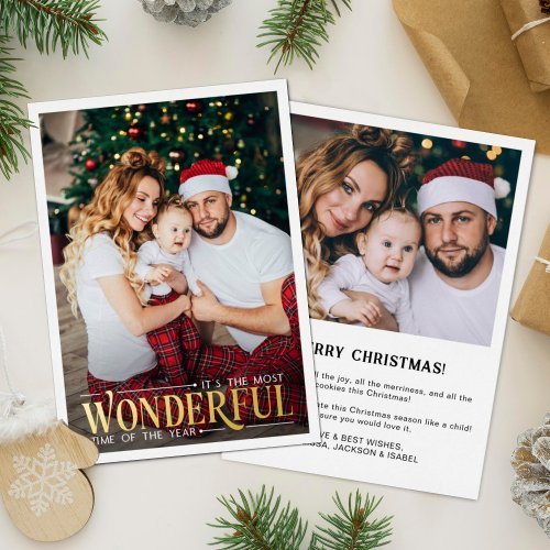 Most wonderful time 2 photo fun Christmas Foil Holiday Card