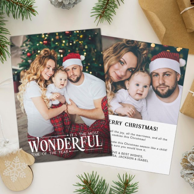 Most wonderful time 2 photo fun Christmas Holiday Card (Creator Uploaded)