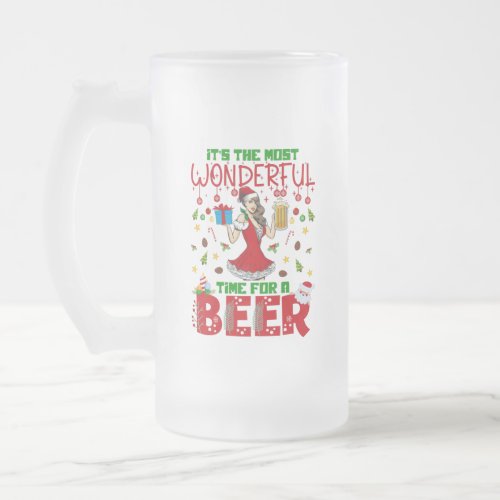 most wonderful time beer drinking Christmas Frosted Glass Beer Mug