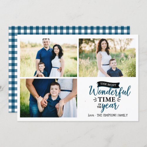 Most wonderful time Blue Holiday photo collage Card