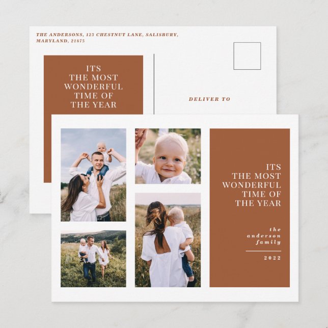 Most wonderful time christmas multi photo  announc holiday postcard (Front/Back)