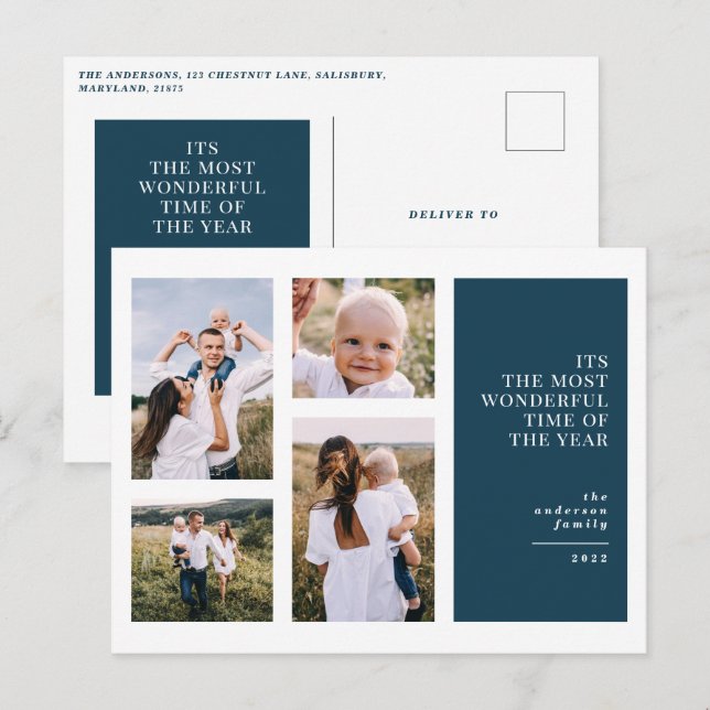 Most wonderful time christmas multi photo  announc holiday postcard (Front/Back)