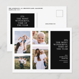 Most wonderful time christmas multi photo announc holiday postcard